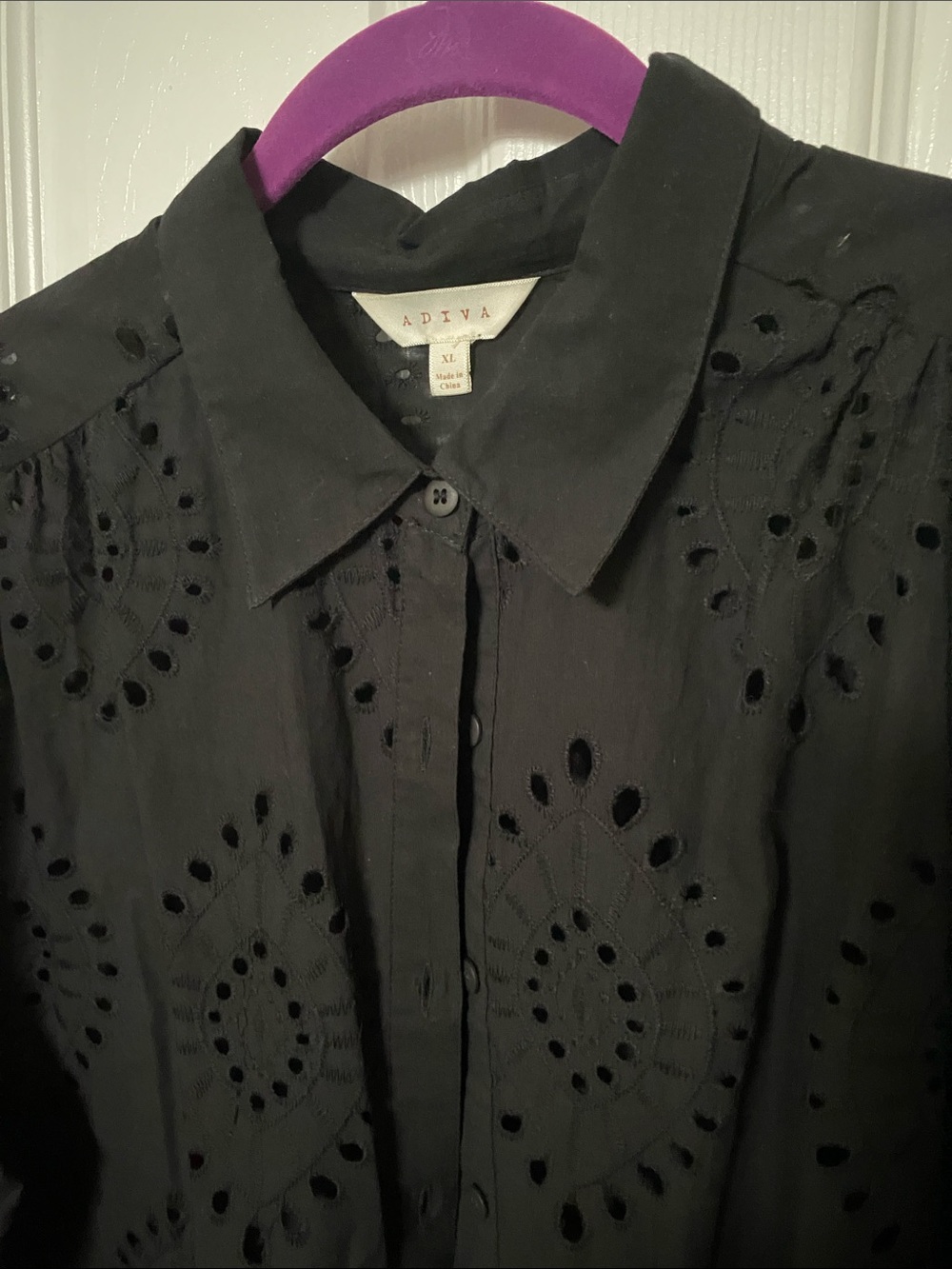 Adiva Black Eyelet Button-Down Shirt